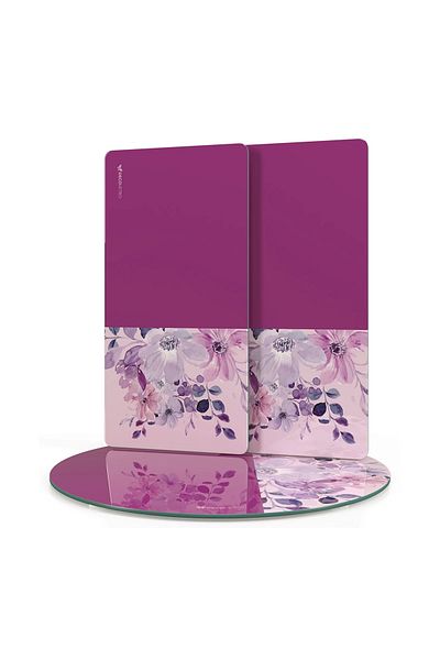 Decovetro Vintage Purple Flower Patterned 3-Piece Round Plate Set - Glass Presentation Service