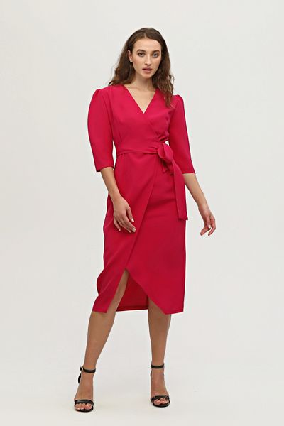 Feminist Double Breasted Collar Midi Crepe Dress Fuchsia0104010