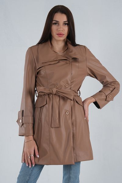 Feminist Aimetric Collar Belted Leather Cap Milky Brown0107131