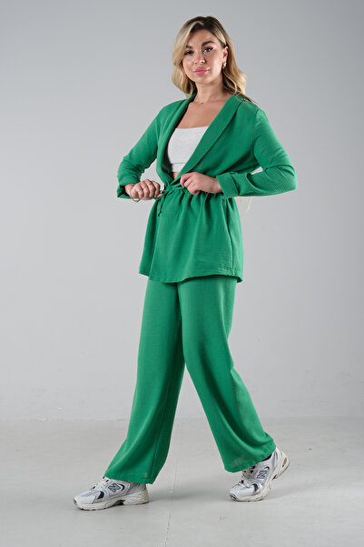 Feminist Keten Pantolonlu Takım Zümrüt 0106319