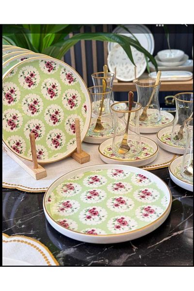 ariana sytle 18 Piece Master Mint Gilded Tea Cake Set