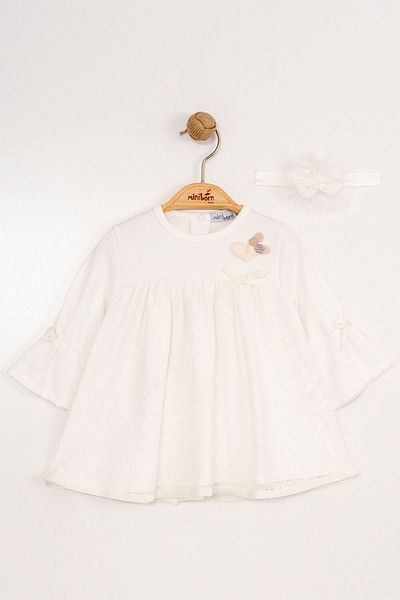 MİNİBORN NEW BORN GIRL LONG SLEEVE ECRU TOMSK DRESS SET