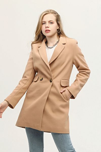 Feminist Παλτό Camel με επένδυση με κουμπιά στα μανίκια 0108074