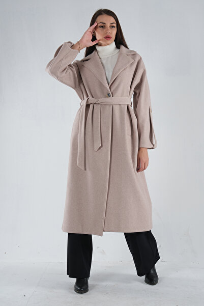 Feminist Oversize Stamp Coat – přední knoflík, barva kamene 0108081