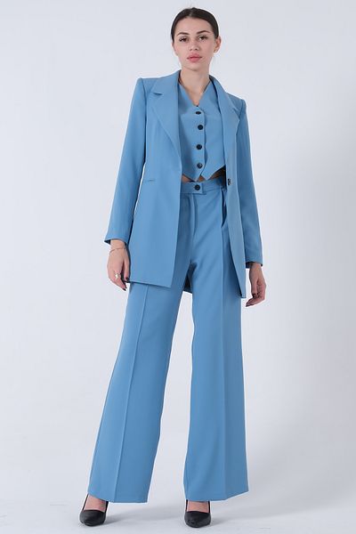 Feminist Jacket-Vest Trousers 3-Piece Suit Baby Blue0106324
