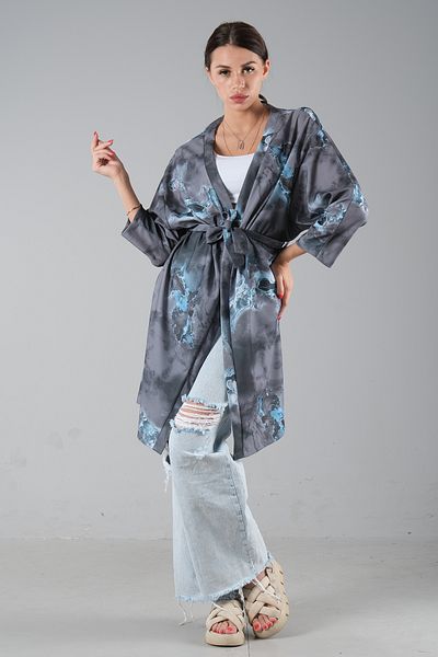 Feminist Patterned Crepe Kimono Gray0107129