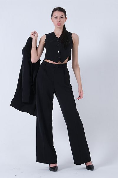 Feminist Jacket-Vest Trousers 3-Piece Suit Black0106324