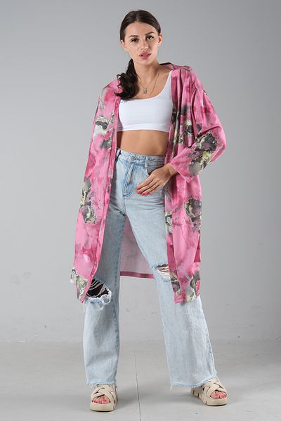 Feminist Patterned Crepe Kimono Fuchsia0107129