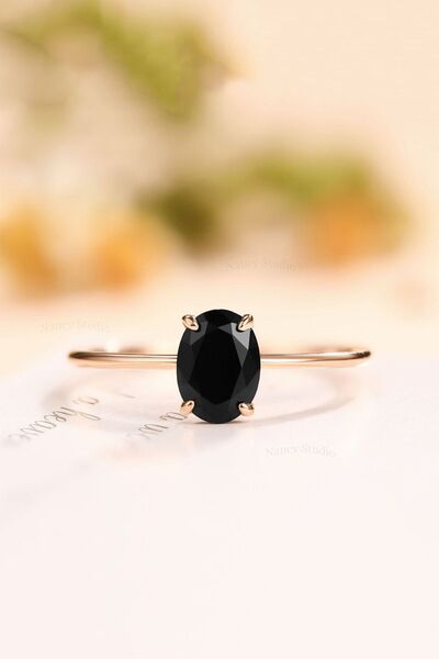 Sahira Jewelry Oval Dişli Model Siyah Zirkon Taşlı 14k Rose Altın Kaplama Kad...