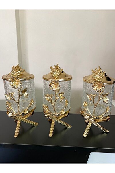 İmren Collection Japon Gülü Pirinç Kavanoz Seti Gold 3’lü 700 gr