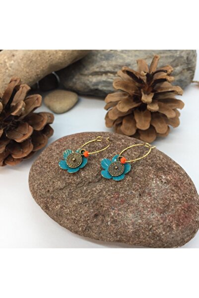 Porsuk Alternatif Handmade Ethnic Authentic Blue Flower Earrings