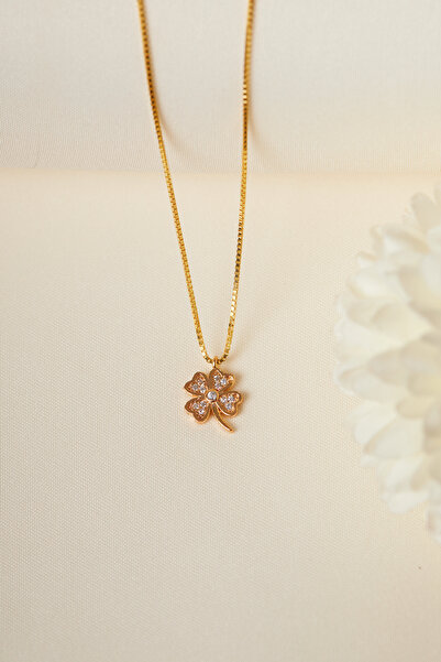 Elika Silver 925 Ayar Gümüş Küp Zincirli Yonca Model Kolye