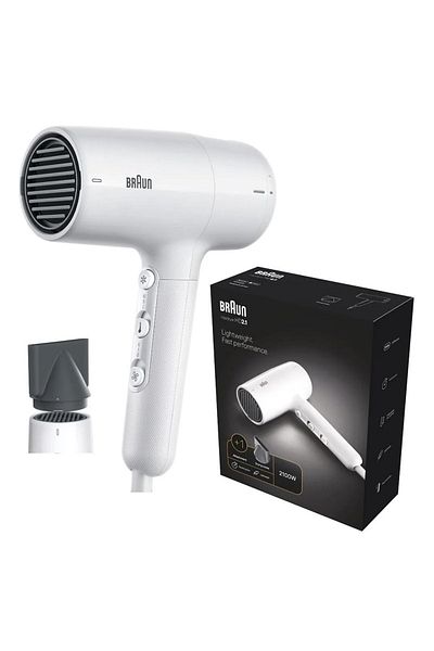 Braun Hair Dryer 2100 Watts, Mechanical press switch, Pivot cord guard, Nozzle - HD2.10SDE