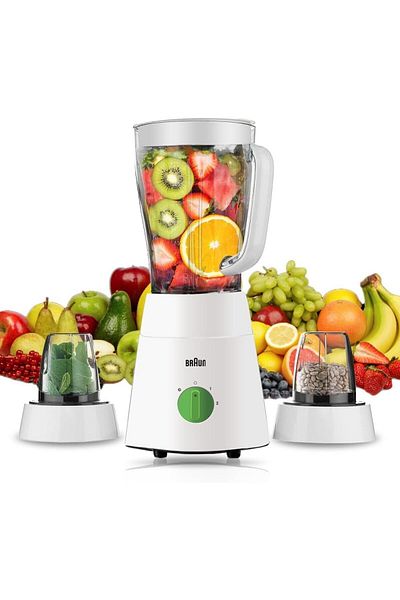 Braun PowerBlend 1 Jug Blender 500W, 1.5 L, TriAction, 2 Speeds + Ice crush/pulse - JB0123 Plastic