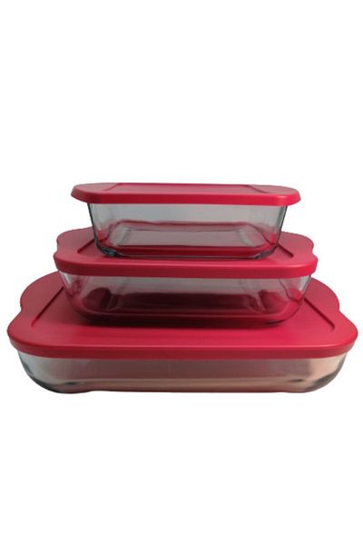 Paşabahçe Red Lid Pyrex 3 Piece Square Set