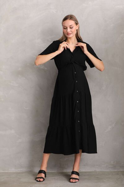 Miss Dünya Lissa Front Buttoned Shirt Collar Short Sleeve Dress for Pregnant and Maternity