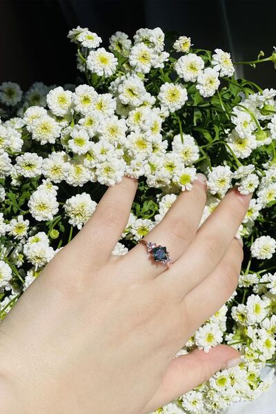 Genel Markalar Kadın Kare Mistik Topaz 14k Rose Altın Kaplama Taşlı Yüzük