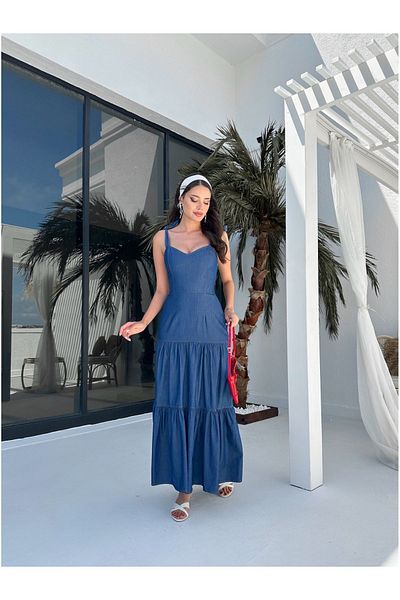 ESRAHELVACI Μπλε φόρεμα με δεμένο λουράκι