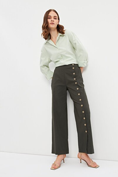 STELLA PULVIS Haki Düğme Detaylı Beli Lastikli Pantolon