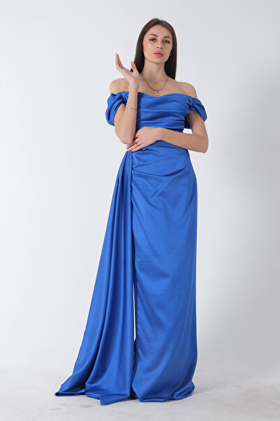 Feminist Drape Detailed Satin Fabric Evening Dress Saks9704858