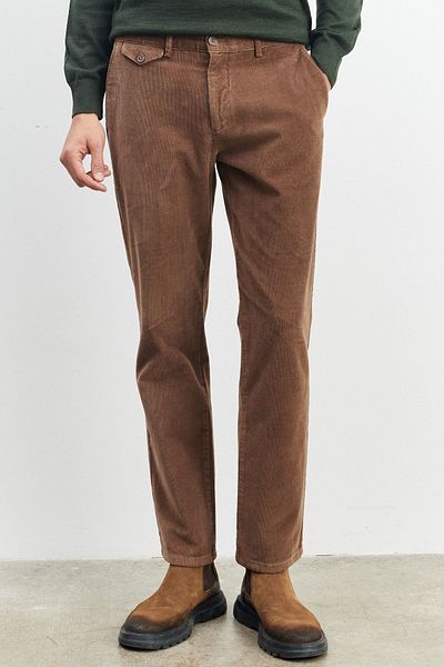 ALTINYILDIZ CLASSICS Men's Brown Comfort Fit Relaxed Cut Velvet Stretchy Trousers