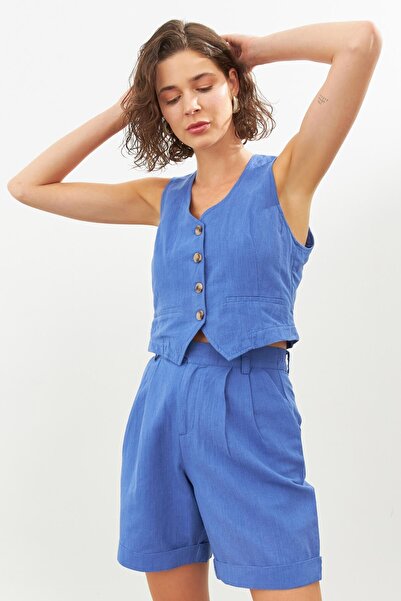 STELLA PULVIS Mavi Keten Yelek