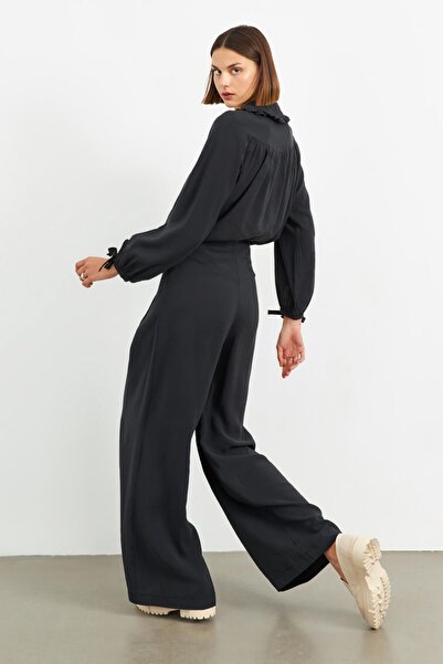 STELLA PULVIS Siyah Pileli Yüksek Bel Modal Palazzo Pantolon