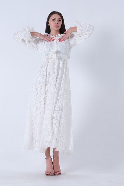 Feminist White Hijab Dress - With Mobile Belt and Floral Pattern4571424