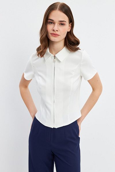 STELLA PULVIS Slim Fit Λευκή Μπλούζα με Κύπελλο - Φερμουάρ
