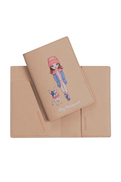 Smyrna Acar Mira Thermo Δερμάτινη θήκη διαβατηρίου με στάμπα Θήκη διαβατηρίου Ταξιδιωτικό πορτοφόλι μπεζ