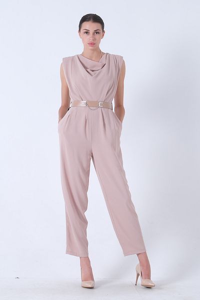 Feminist Beige Degaje Collar Jumpsuit -4203453