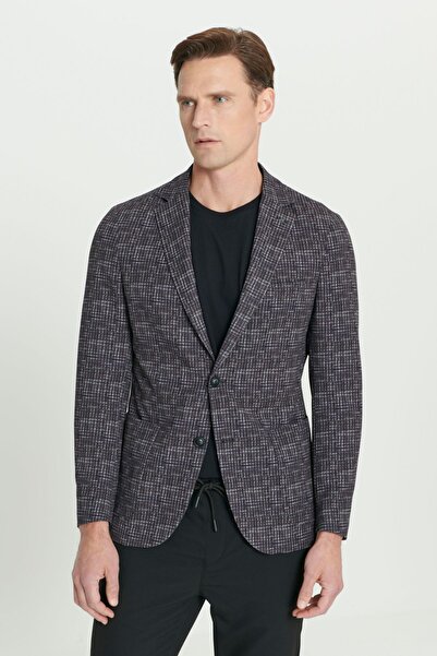 ALTINYILDIZ CLASSICS Erkek Bordo Slim Fit Dar Kesim Mono Yaka Kazayağı Desenli Blazer Ceket