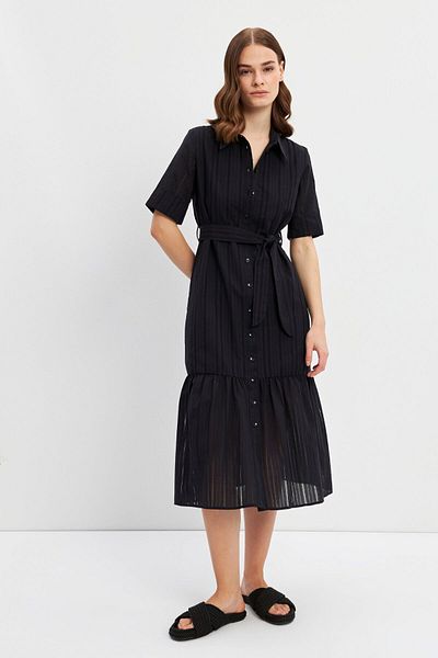 STELLA PULVIS Rochie cămașă maxi - neagră cu căptușeală și curea