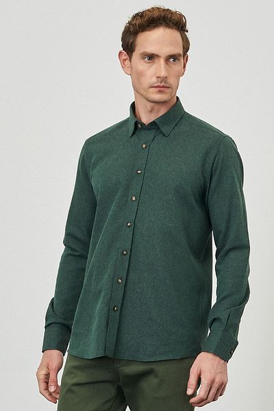 ALTINYILDIZ CLASSICS Dunkelgrünes Slim-Fit-Flanell-Winter-Holzfällerhemd mit Knopfkragen für Herren