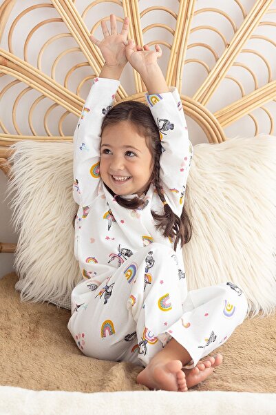 Lilabio %100 Pamuk Pazen Kız Çocuk Pijama Takımı