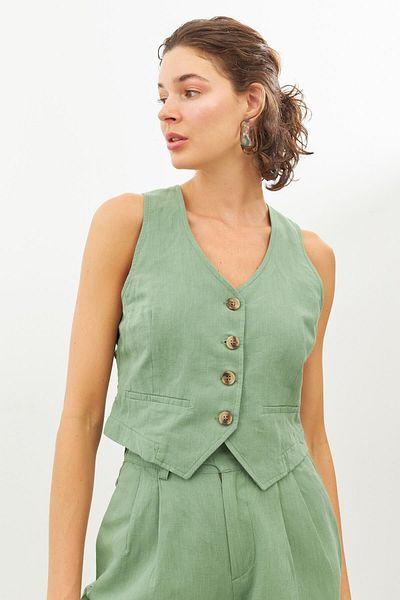 STELLA PULVIS Green Linen Vest