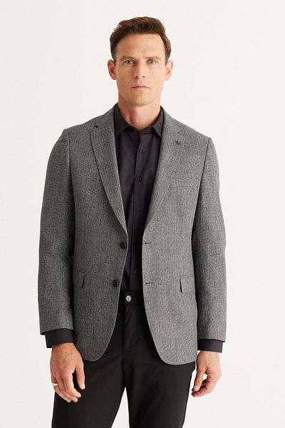 ALTINYILDIZ CLASSICS Ανδρικό ανθρακί Comfort Fit Relaxed Cut μονόχρωμο μπουφάν σακάκι με γιακά
