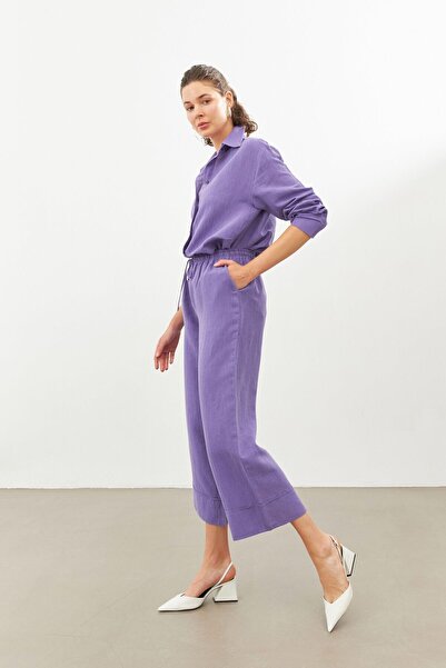 STELLA PULVIS Mor Keten Beli Lastikli Yüksek Bel Pantolon