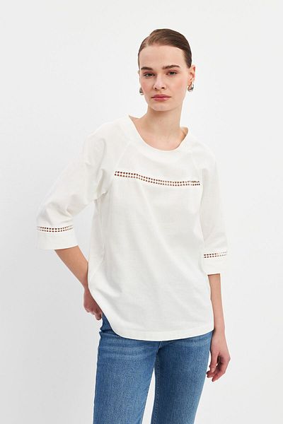 STELLA PULVIS Μπλούζα Ecru Raglan με μανίκια - Λεπτομέρεια με δαντέλα