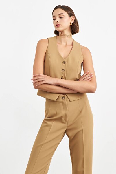 STELLA PULVIS Μπεζ κλασικό γιλέκο με επένδυση