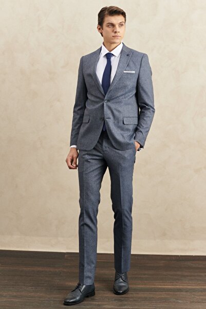 ALTINYILDIZ CLASSICS Men's Navy Blue Extra Slim Fit Slim Fit Swallow Collar Patterned Suit