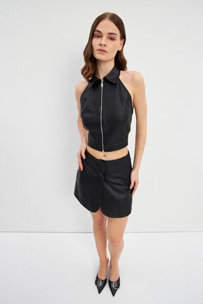 STELLA PULVIS Siyah Deri Görünümlü Şort Etek