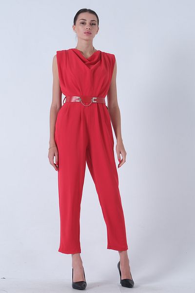 Feminist Red Degaje Collar Jumpsuit -4203453