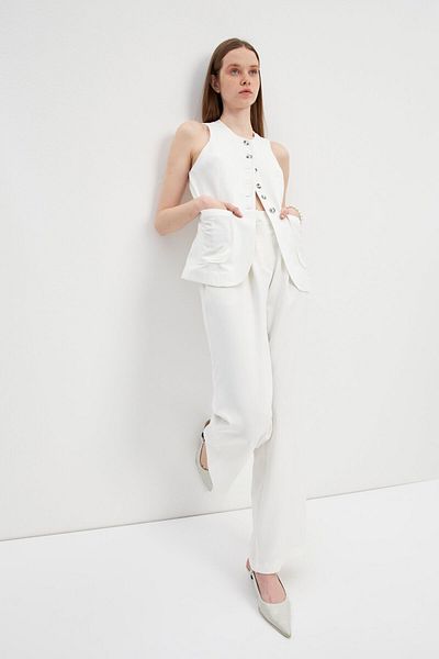 STELLA PULVIS High Waist Cream Pleated Wide Leg Trousers
