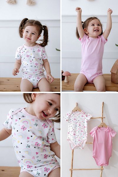Lilabio 100% Cotton 2-Piece Short Sleeve Baby Bodysuit