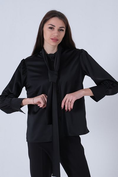 Feminist Collar Tie Detailed Satin Blouse Black3972917