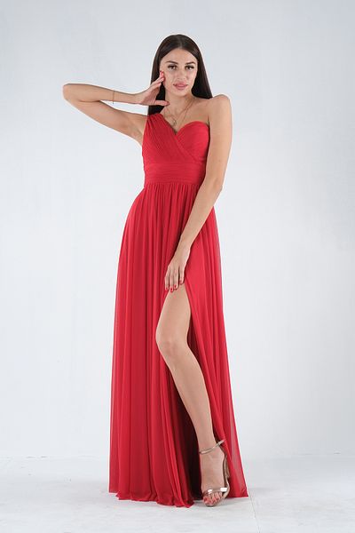 Feminist One Shoulder Slit Evening Dress Red9705155