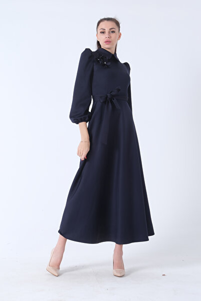 Feminist Kemer Bağlamalı Kloş Elbise Lacivert 4593260