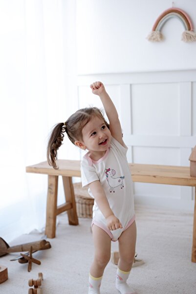 Lilabio %100 Pamuk 3lü Kısa Kollu Bebek Body Unicorn