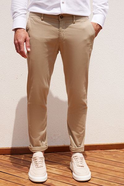 ALTINYILDIZ CLASSICS Ανδρικό μπεζ Slim Fit Slim Fit Βαμβακερό ευέλικτο άνετο παντελόνι Chino